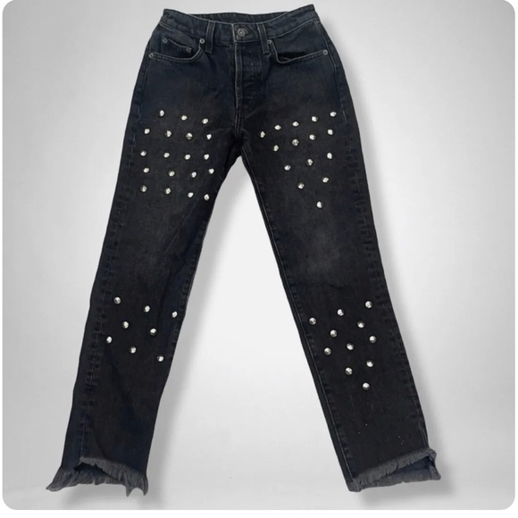 LF CARMAR Black Distressed Studded Ankle Jeans - Picture 2 of 11